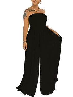 Material: This sexy off-shoulder one-piece wide-leg jumpsuit is made of 91%-99%polyester. a material that is soft. stretchy. breathable jumpsuits.Feature:Off shoulder. sleeveless. solid color. ruched design. high waist. sexy strapless and tube jumpsuit. dressy jumpsuits for women. one-piece elegant jumpsuits. Dressy Jumpsuits, Wide Leg Jumpsuits, Tube Jumpsuit, Bodycon Tops, Ruched Maxi Dress, Jumpsuit Dressy, Jumpsuit Elegant, Custom Size Dresses, Multi Dress