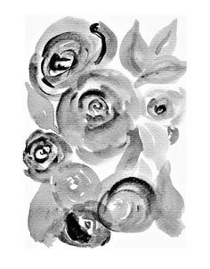 black and white drawing of roses with leaves