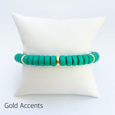 Made from dyed wood beads and golden accents, our Tropicalia Collection bracelets will have you dreaming of white sand beaches and ocean breezes every time you wear them! Bracelet measures approx. 7" in circumference. If you need a custom size, please send an email to hello@belleandten.com. For more styles in this collection, click here. White Sand Beaches, Disc Bracelet, Ocean Breeze, White Sand Beach, White Sand, Wood Beads, Gold Accents, Turquoise Bracelet, Turquoise