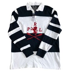 Polo By Ralph Lauren Long Sleeve Shirt 100% Cotton Color- Black And White M Boathouse Size- M Classic White Shirt With Graphic Print, Sporty Long Sleeve Cotton Shirt, Classic Long Sleeve Graphic Print Tops, Classic Collared Top With Graphic Print, Classic Long Sleeve Shirt With Graphic Print, Classic Polo Collar Top With Graphic Print, Navy Long Sleeve Top With Graphic Print, White Ralph Lauren Polo Collar Shirt, Ralph Lauren White Polo Shirt