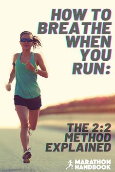 a woman running with the words how to breathe when you run, and an image of her running