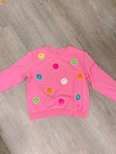 Super Smiles Crewneck | Sassy Shortcake | sassyshortcake.com Pink Crewneck Sweatshirt, Pink Crewneck, Pink Sweatshirt, Smiley, Hot Pink, Shirts Tops, Baby Onesies, Sweat Shirt, Crew Neck Sweatshirt