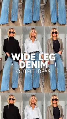 Jeans Ideas For Women, Levi Wide Leg Jeans Outfit, Wide Jeans Styling, Wide Leg Jeans Women Outfit, Wide Leg Jeans Dressed Up, Wide Leg Jeans With Heels Outfits, Outfit Ideas With Jeans Casual, Wide Leg Jean Office Outfit, Oat Jeans Outfit