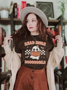 Read More Books Shirt is a perfect Halloween gift idea for readers, writers, teachers, librarians and all book nerds. Grab a book, settle into cozy pajamas wearing this aesthetic shirt during Halloween. Available on tshirts and sweatshirts: https://www.etsy.com/shop/TheNims?search_query=Read+More+Books For other halloween items, click here: https://www.etsy.com/shop/TheNims?section_id=30049468 Browse through my other awesome items here: http://thenims.etsy.com/ UNISEX TEES Gildan 5000™ (CUSTOMER Speech Shirts, Pre K Teacher, Slp Shirts, Speech Therapy Shirts, Softball Mom Shirts, Sports Mom Shirts, Teacher Clothes, Daughter In Law Gifts, Softball Mom