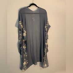 New Without Tag Never Worn From La Boutique One Size (Fits Xsxl) Summer Cotton Cardigan With Floral Embroidery, Spring Blue Embroidered Cardigan, Spring Outerwear With Floral Embroidery And Open Front, Embroidered Open Front Cardigan, Spring Open Front Outerwear With Floral Embroidery, Spring Floral Embroidery Open Front Cardigan, Spring Blue Floral Print Cardigan, Spring Cotton Kimono With Floral Embroidery, Blue Bohemian Kimono With Floral Embroidery