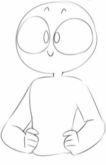 a drawing of an alien with eyes and hands on his chest