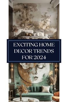 a living room filled with furniture next to a painting on the wall and text reading exciting home decor trends for 2012