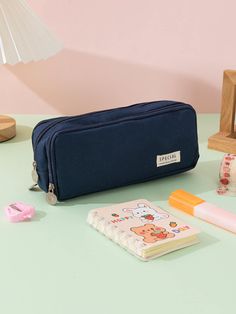 Cute Blue Pencil Case For Everyday Use, Shein Pencil Case, Trendy Blue Rectangular Pencil Case, Cute Rectangular Pencil Case For Storage, Cheap Pencil-shaped Case For School, School Supply Storage, Zipper Pencil Case, Multi Layering