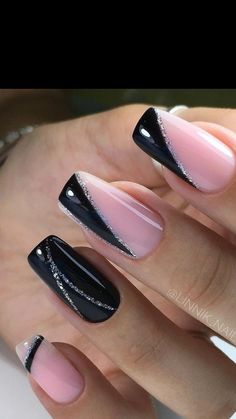 Silver Nail Art, Art Designs Ideas, Manicure Nail Designs, Classy Nail Designs, Pretty Nail Art Designs, Nail Art Designs Videos, Black Nail Designs