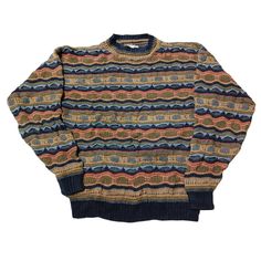 Vintage 90s Coogi Style Crewneck Sweater - Classic Retro Knit Dive into the nostalgia of the 90s with this eye-catching vintage Coogi style crewneck sweater! Inspired by the iconic designs of Coogi Australia, this sweater features the same bold patterns and vibrant colors that defined an era. Perfect for fashion lovers who appreciate unique, statement pieces. Features: Era: 1990s Style: Coogi-inspired Material: High-quality acrylic blend (Soft, warm, and durable) Design: Multicolored, intricate Winter Patterned Cotton Sweater, Retro Cotton Sweater With Knit Fabrication, Retro Cotton Knit Sweater, 90s Style Long Sleeve Cotton Sweater, Vintage Crew Neck Sweater For Fall, Patterned Jacquard Knit Crew Neck Sweater, Patterned Cotton Crew Neck Sweater, Vintage Cotton Sweater For Winter, Retro Crew Neck Knit Top