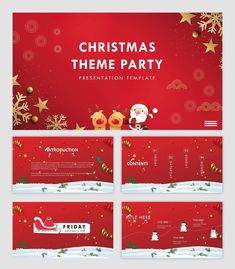 christmas party presentation template with santa clause and snowflakes