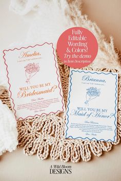 the wedding stationery is laid out on a doily