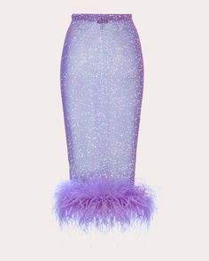 SANTA Brands Rhinestone Feather Midi Skirt | OLIVELA Santa Brands, Rhinestone Crop Top, Sheer Midi Skirt, Purple Metallic, Made In Ukraine, Turkey Feathers, Feather Trim, Rhinestone Embellishments, Ostrich Feathers