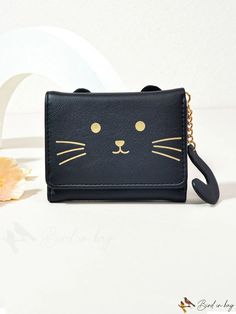 BirdinBag - Stylish Cartoon Cat Pattern Wallet Cute Black Wallets For Gifts, Cute Black Wallet As Gift, Cute Black Wallets For Gift, Cute Travel Bag With Card Slots, Cute Black Wallet Perfect For Gift, Black Bag With Cat Design As Gift, Cute Black Coin Purse As Gift, Cute Black Coin Purse For Gift, Trendy Black Bags With Card Slots