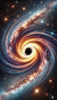 an artist's impression of a black hole in the center of a spiral galaxy