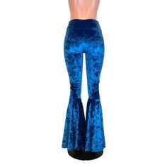 "**Due to SO MANY issues with USPS - we STRONGLY ENCOURAGE you to purchase the UPS Upgrade with your order located here: https://www.etsy.com/listing/926751536/ups-upgrade Made of luxurious royal blue 4-way stretch crushed velvet - these high-waisted bell bottoms will fit you perfectly. They hug your hips and flare out at the feet. This color is stunning! The inseam is 35\" (the mannequin is 5'8\") but can be customized by putting your desired inseam in the comments/notes when checking out. Wome Retro Blue Flare Pants, Blue Flare Party Bottoms, Blue Flared Party Bottoms, Flared Blue Party Bottoms, Blue Flare Pants For Party, Blue Flare Bottoms For Party, Vintage Stretch Blue Bottoms, Blue Stretch Vintage Bottoms, Blue Vintage Stretch Bottoms