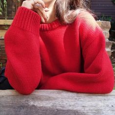 Red Knit Sweater, Red Pullover, Long Sleeve Knit Sweaters, Red Sweater, Cute Fits, Red Sweaters, Womens Fall, Long Sleeve Knit, Korean Fashion