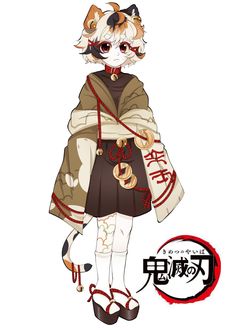 an anime character dressed in traditional japanese clothing and holding a cat's tail, with the