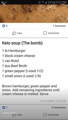 the keto soup recipe is shown on an iphone screen, and it's full of ingredients