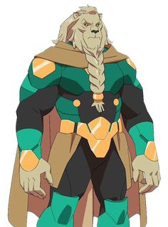 an animated character with long hair wearing a green and yellow outfit, standing in front of a