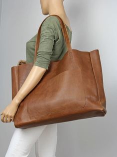 Very Large and Soft Tote Style Purse Leather Tote Summer Bag - Etsy Poland Hand Bags Ideas, Bag For Books, Leather Book Bag, Thrift List, Leather Work Tote, Large Leather Purse, Extra Large Tote Bags, Soft Leather Tote, Hand Bags For Women