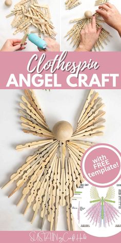 an angel craft made out of pops sticks and wooden pegs with text overlay