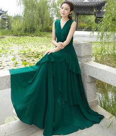 Bohemian Long Dress, Green Chiffon Dress, Bohemian Dresses Long, Chiffon Summer Dress, Dress Asymmetrical, Body Measurement, Dresses Chiffon, Chiffon Dress Long, Medieval Dress