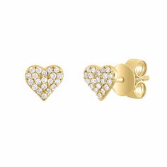 EAR-14K 14k Yellow Pave Diamond Heart Post Earrings Stone Earrings Studs, Colored Stone Rings, Baby Earrings, Engraved Jewelry, Bracelet Collection, Religious Jewelry, Heart Earrings Studs, Diamond Bracelets, Earrings Collection