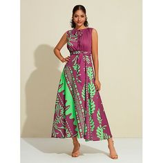 Season:Summer; Fabric:Satin; Sleeve Length:Sleeveless; Dress Length:Maxi; Look After Me:Machine wash; Gender:Women's; Style:Dresses; Elasticity:Micro-elastic; Occasion:Vacation,Weekend; Details:Belt Included; Waistline:High ; Dresses Type:Hem Maxi; Pattern:Plants; Design:Print,Belted; Neckline:Round; Sleeve Type:Sleeveless; Trends:Print; Brand:Ador; Listing Date:05/09/2024; Bust:; Length:; Shoulder Width:; Waist:; Fit US Size:; Fit UK Size:; Dress Length Type:Maxi Dress; Fit FR Size:; Fit DE Siz Spring Maxi Dress With Vibrant Print And Floor-length, Floor-length Multicolor Maxi Dress With Vibrant Print, Floor-length Multicolor Vibrant Print Maxi Dress, Maxi Pattern, Tropical Multicolor Midi-length Maxi Dress, Dresses Vacation, Printed Casual Dresses, Dressy Casual Outfits, Multicolor Abstract Print V-neck Maxi Dress