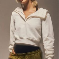 Brand New Sweatshirt. Too Small And Missed Deadline To Return. Super Cute And Comfy! Cozy Cropped Relaxed Fit Tops, Cozy Cropped Top With Relaxed Fit, Cozy Relaxed Fit Cropped Top, Cozy White Cropped Top, Core Four, Free People Set, Orange Fleece, Tan Jacket, Sweat Hoodie