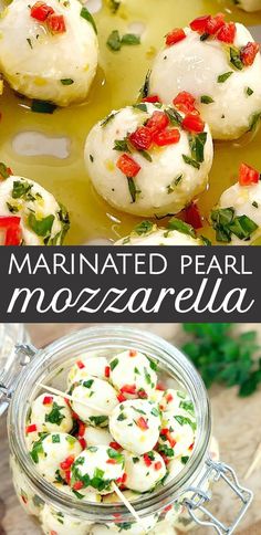 homemade mozzarella with marinated pearl and fresh herbs in the middle is an easy appetizer for any special occasion