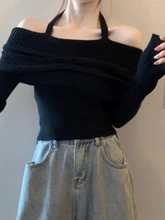 ⚡Buy 2023 Solid Halter Ruched Cold Shoulder Sweater Black ONE SIZE under $21.00 in Sweaters at AnotherChill.com Online. Style: Casual/Street/Vintage/Sweet/Sexy. Fabric Content: Cotton. Fit Type: Slim Fit. Neckline: Halter. Sleeve Length: Long Sleeve. Versatile Style: The sweater's casual, street, vintage, sweet, and sexy style makes it a perfect fit for any occasion.. High Quality Fabric: Made from premium cotton, this sweater is not only comfortable to wear but also highly durable.. Slim Fit Design: The slim fit design of this sweater makes it a flattering choice, accentuating your body shape while providing a sleek, stylish look.. Unique Halter Neckline: The halter ruched design sets this sweater apart from the rest. It's not only stylish but also adds a touch of sophistication to your o Chic Sweater, 2000s Outfits, Cold Shoulder Sweater, Chic Sweaters, Wardrobe Inspiration, Sweater Making, Halter Neckline, Shoulder Sweater, White Sweaters