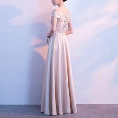 Khaki Off Shoulder Evening Long Gown (Elegant) Beige Maxi Dress For Prom, Elegant Floor-length Off Shoulder Dress For Banquet, Beige Evening Dress With Sweep Train For Banquet, Elegant Beige Maxi Dress For Prom, Beige Floor-length Evening Dress For Banquet, Beige Floor-length Maxi Dress For Prom, Beige Evening Dress For Banquet And Prom Season, Beige Evening Dress For Banquet And Prom, Beige Evening Dress For Prom Season