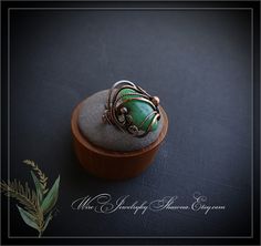 Handmade wire wrap ring Chrysoprase gemstone, Natural gem, irregular shaped Swarovski crystal accents Copper beads Copper wire wrap, oxidized for an antiqued finish, tumbled and polished Size 8 1/2 not adjustable Comes nicely packaged with a business card, jewelry care instructions and a polishing cloth Wire wrap statement ring Unique Green Wire Wrapped Rings, Wire Wrap Ring, Rings Green, Card Jewelry, Bijoux Fil Aluminium, Ring Wire, Jewelry Care Instructions, Copper Ring, Wrap Ring