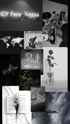 black and white collage with different images