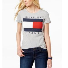 New Store Display With Tagsee Pics Style # J7rh0576 100%Cotton Logo Print Mommy Jeans, Macys Women, Logo Retro, Jeans Logo, Tommy Hilfiger Outfit, Tommy Hilfiger Shirts, Tommy Hilfiger Women, Cotton Logo, Logo T Shirt