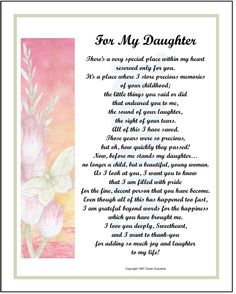 the poem for our daughter, written in pink and white with flowers on it's side