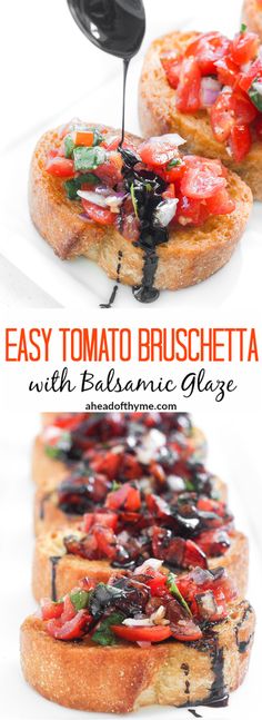 an easy tomato bruschetta with balsamic glaze is ready to be eaten