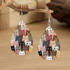 US SELLER Cat Lover Dangle Drop Earrings Novelty Cat Lady Gift Teardrop Unique | eBay Cute Kitties, Christmas Gifts For Adults, Novelty Earrings, Cat Lady Gift, Colorful Cat, Cowgirl Jewelry, Teardrop Dangle Earrings, Cat Colors, Cat Earrings