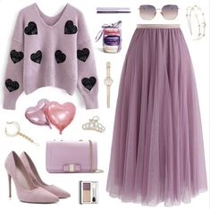 Chicwish Outfits, Gonna In Tulle, Design Moda, Curvy Girl Outfits, Complete Outfits, Feminine Outfit, 가을 패션, Curvy Outfits, Purple Fashion