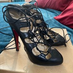 Black Christian Louboutin Lace Up Heels - Style Is Bloody Mary 120 Nappa. Have A Bit Of A Ballet Shoe Look. The Bottoms Have A Decent Amount Of Wear, But Could Be Resouled If You Want. Size Is 35.5. Comes With Box (Slightly Worn Down) And A Dust Bag. Open To Offers But Will Not Transact Outside Of Poshmark. Designer Lace-up Heels With Wrapped Heel, Evening Lace-up Heels With Red Sole, Ballet Shoe, Lace Up Heels, Christian Louboutin Shoes, Shoes Women Heels, Ballet Shoes, Christian Louboutin, Dust Bag