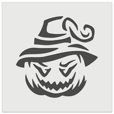 a black and white drawing of a pumpkin wearing a hat with an evil look on it's face