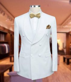 Double Breasted Off White Tuxedo Suit For Men
Introducing our Men's Off White Double-Breasted Tuxedo Suit, a classic choice for a touch of timeless style. This tuxedo features a stylish double-breasted jacket and well-fitted trouser, making it perfect for weddings, galas, or any formal event. The shawl lapel adds an extra touch of sophistication to your look. Stand out effortlessly at any gathering with this iconic off white tuxedo made with cotton fabric, showcasing timeless elegance. Upgrade y White Fitted Single Breasted Three-piece Suit, White Fitted Single-breasted Three-piece Suit, Elegant White Single Breasted Three-piece Suit, Elegant White Single-breasted Three-piece Suit, Classic White Three-piece Suit, White Long Sleeve Three-piece Suit For Semi-formal Events, Classic Long Sleeve Semi-formal Sets, White Three-piece Long Sleeve Suit For Semi-formal Events, Classic White Double Breasted Suit With Double Button Closure