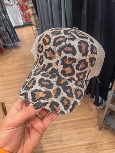 Mesh backing and distressed leopard print material Adjustable printed Velcro on back to fit every size head ••HATS ARE FINAL SALE•• Casual Adjustable Leopard Print Hat, Casual Leopard Print Summer Hat, Trendy Leopard Print Cap, Final Sale, Ball Cap, Printed Materials, Leopard Print