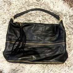 Onna Ehrlich Super Soft Black Genuine Leather Purse This Leather Is Super Soft Beautiful Bag. Never Used Purchased From Nordstrom Black Leather Hobo Bag With Zipper Closure, Chic Satchel With Zipper Closure For Errands, Red Leather Handbags, Genuine Leather Purse, Red Handbag, Leather Satchel Bag, Black Leather Purse, Tassel Bag, Genuine Leather Handbag