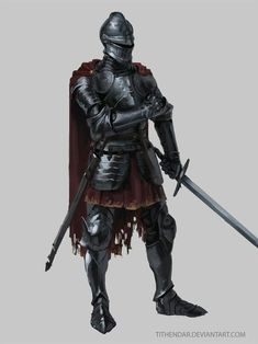 a knight in full armor holding two swords