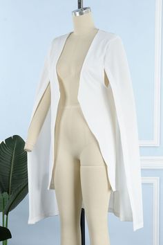 Material Polyester Hlorine Fiber Style Casual Elegant Pattern Type Solid Element Patchwork Neckline Cardigan Collar Sleeve Style Cape Sleeves Sleeve Length Long Sleeve Clothing Length Long Closed Type Cardigan Type Solid Color Size(in) Bust Length Shoulder Width S 33.1 38.2 15.7 M 34.6 39 16.1 L 36.2 39.8 16.5 XL 37.8 40.6 16.9 2XL 39.4 41.3 17.3 3XL 40.9 42.1 17.7 4XL 42.5 42.9 18.1 Size(cm) Bust Length Shoulder Width S 84 97 40 M 88 99 41 L 92 101 42 XL 96 103 43 2XL 100 105 44 3XL 104 107 45 White Long Sleeve Solid Color Cardigan, White Open Front Outerwear For Work, White Stretch Cardigan For Layering, White Open Front Tops For Fall, White Oversized Open Front Top, White Open Front Top For Fall, Fitted Solid Color Open Front Cardigan, Fitted Open Front Solid Color Cardigan, White Long Tops For Fall