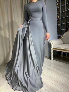 Sheath Party Dress Evening Gown Minimalist Dress Wedding Guest Formal Evening Floor Length Long Sleeve Jewel Neck Satin with Pleats 2024 2024 - $139.99 Teens Outfits, Outfit Sport, Outfit Verano, Wedding Guest Formal, Trend Outfit, Accessories Outfit, Minimalist Dress, Outfit Autumn, Evening Dresses Online