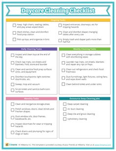 a printable cleaning checklist with the words daycare cleaning checklist on it