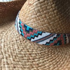 Custom Beaded Hatband Made to Order - Etsy Canada Adjustable Multicolor Handwoven Hat Bands, Adjustable Multicolor Southwestern Hat, Adjustable Multicolor Beaded Hat Bands, Adjustable Southwestern Multicolor Hat, Adjustable Multicolor Beaded Hats, Handmade Adjustable Headband For The Beach, Handmade Adjustable Summer Headband, Adjustable Beaded Bohemian Headband, Summer Adjustable Beaded Headband